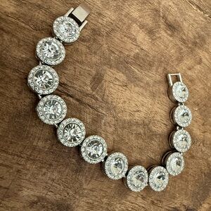 Rhinestone Silver Toned Halo Link Bracelet